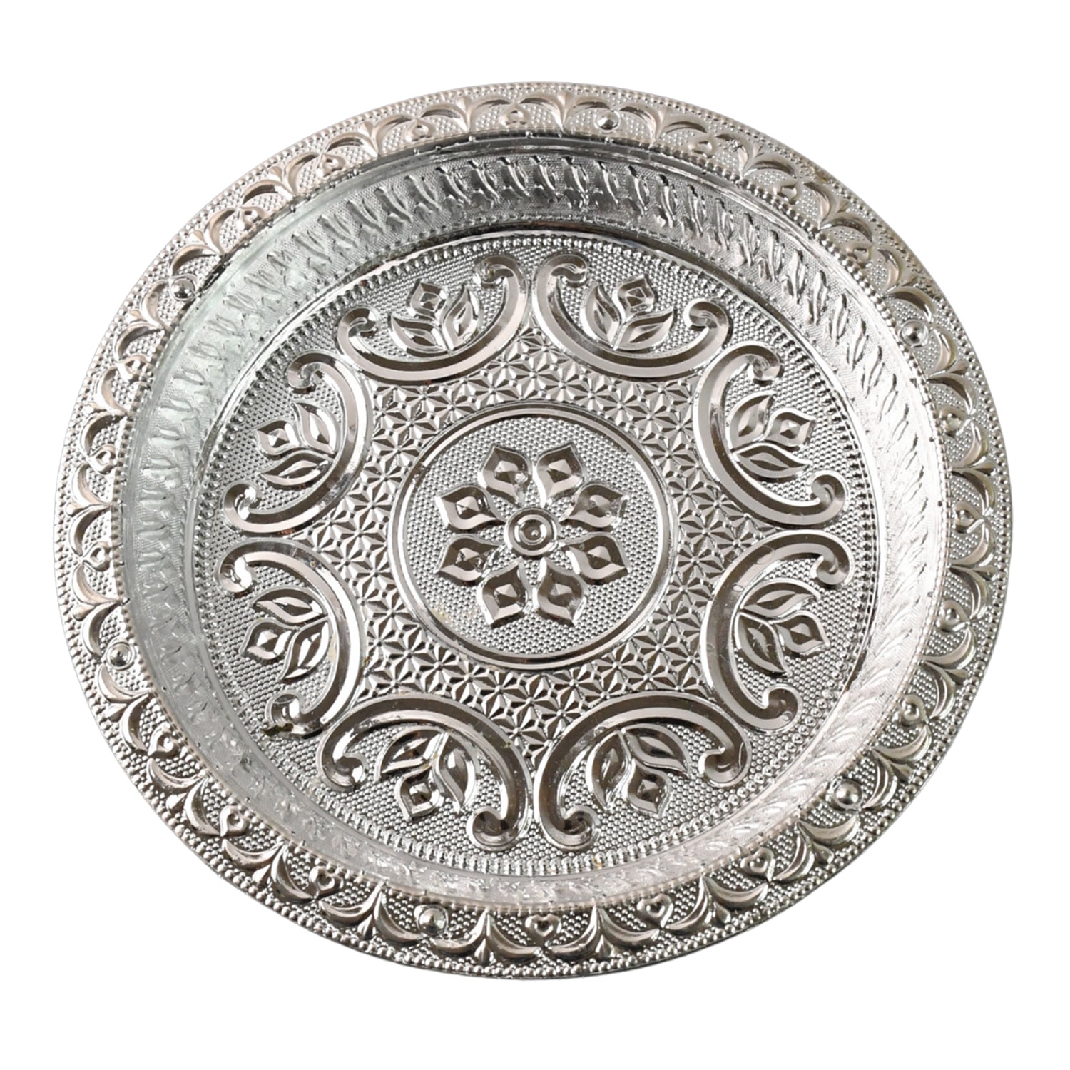 Traditional Silver Finish Plastic Pooja Thali (1 Pc)