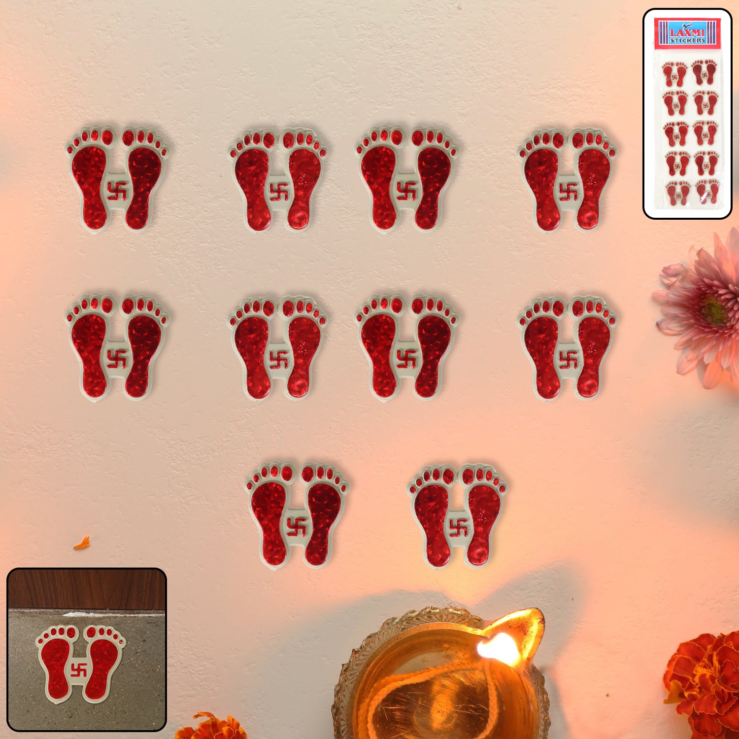 Decorative Goddess Laxmi Footprint Sticker - (Set)